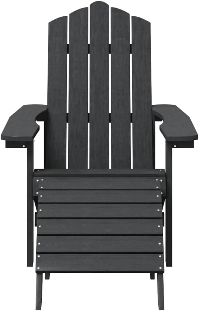 Patio Adirondack Chairs with Detachable Footstool & Side Table HDPE Anthracite Outdoor Furniture Set for Garden, Poolside and Backyard Relaxation