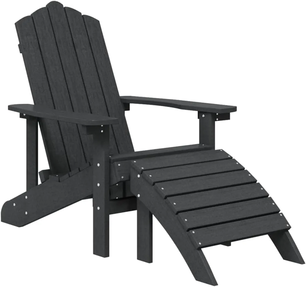 Patio Adirondack Chairs with Detachable Footstool & Side Table HDPE Anthracite Outdoor Furniture Set for Garden, Poolside and Backyard Relaxation