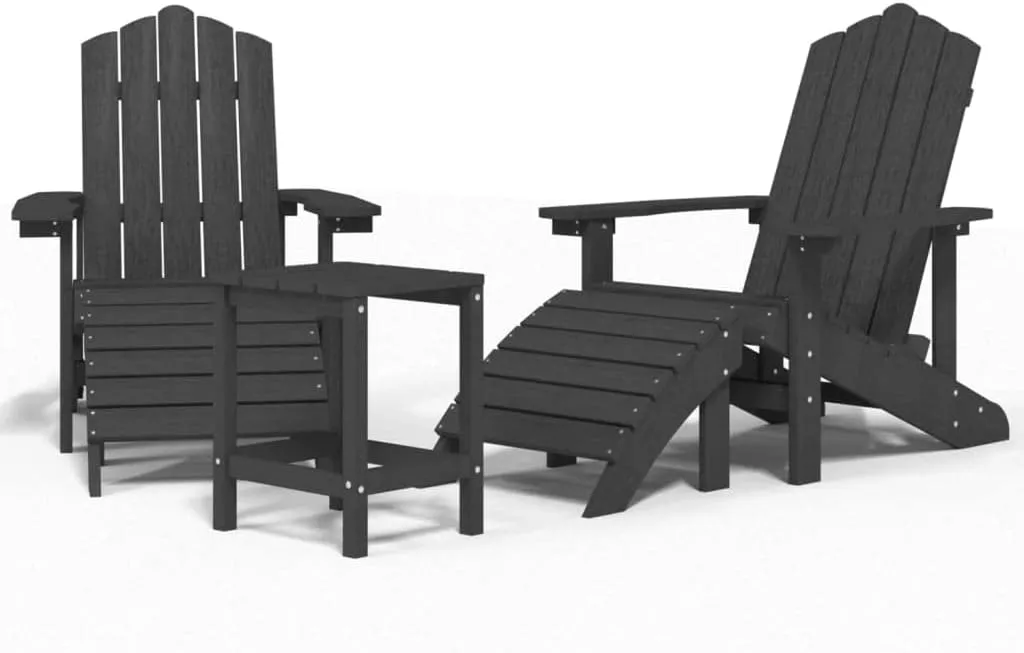 Patio Adirondack Chairs with Detachable Footstool & Side Table HDPE Anthracite Outdoor Furniture Set for Garden, Poolside and Backyard Relaxation