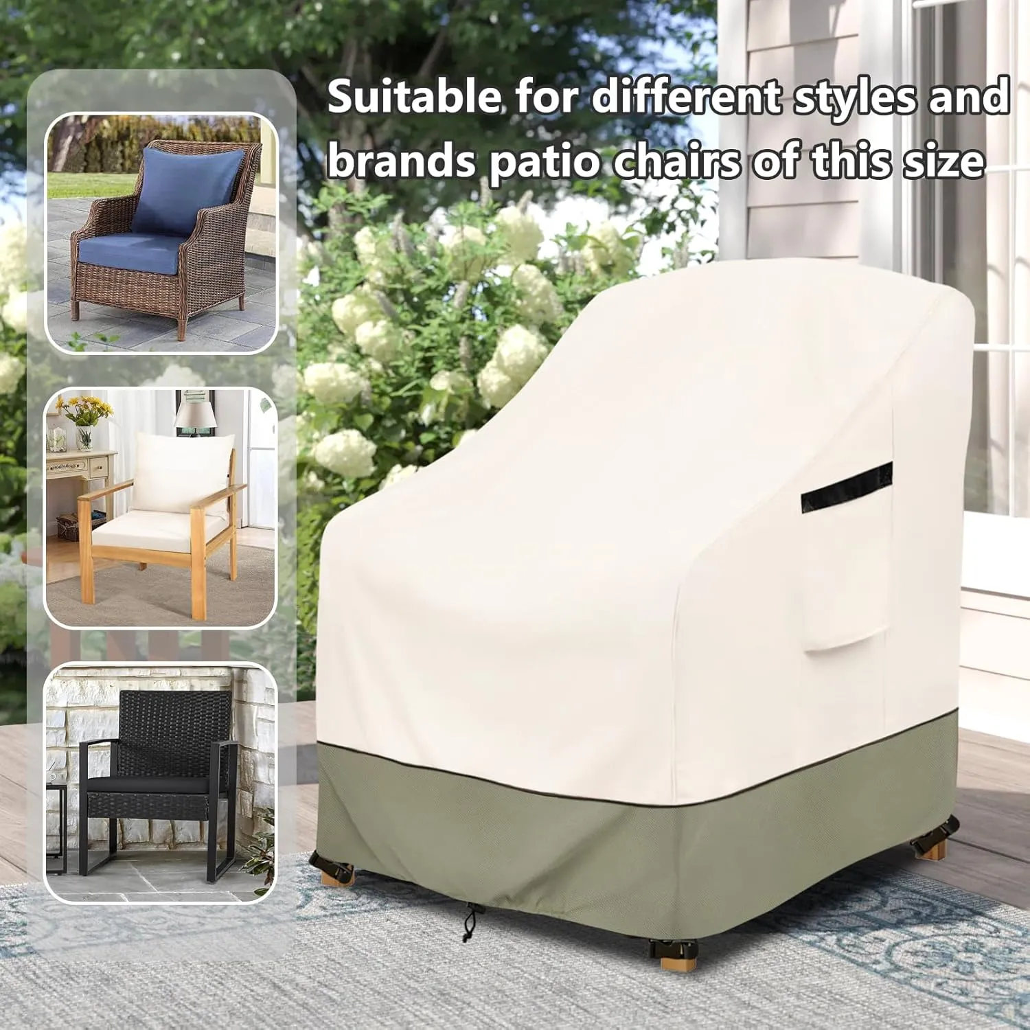 Patio Chair Cover - Heavy-Duty Waterproof Outdoor Furniture Covers with Adjustable Straps, All-Weather Protection for Deep Seat Chairs up to (32"W x 34"D x 34"H)