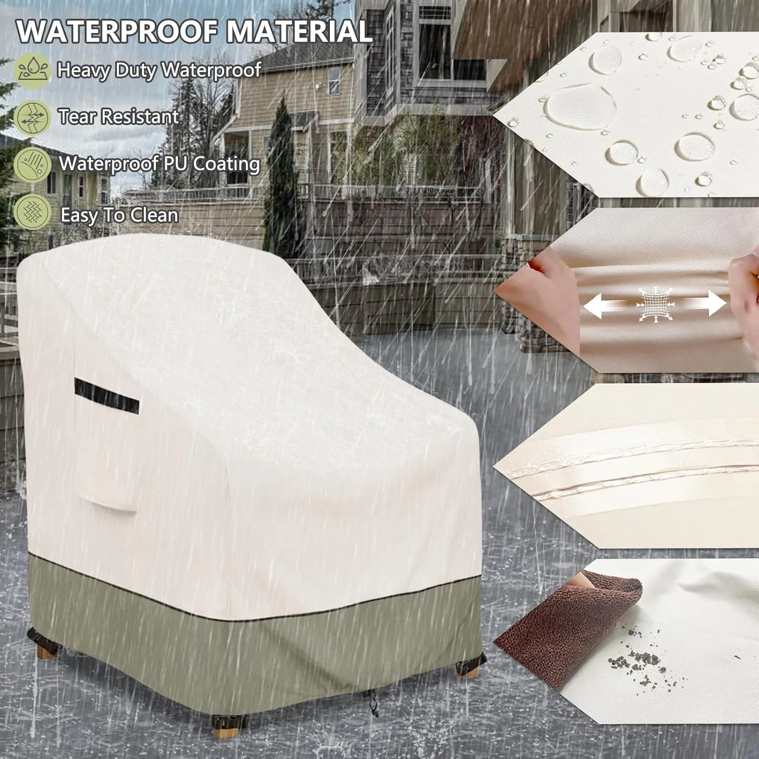Patio Chair Cover - Heavy-Duty Waterproof Outdoor Furniture Covers with Adjustable Straps, All-Weather Protection for Deep Seat Chairs up to (32"W x 34"D x 34"H)