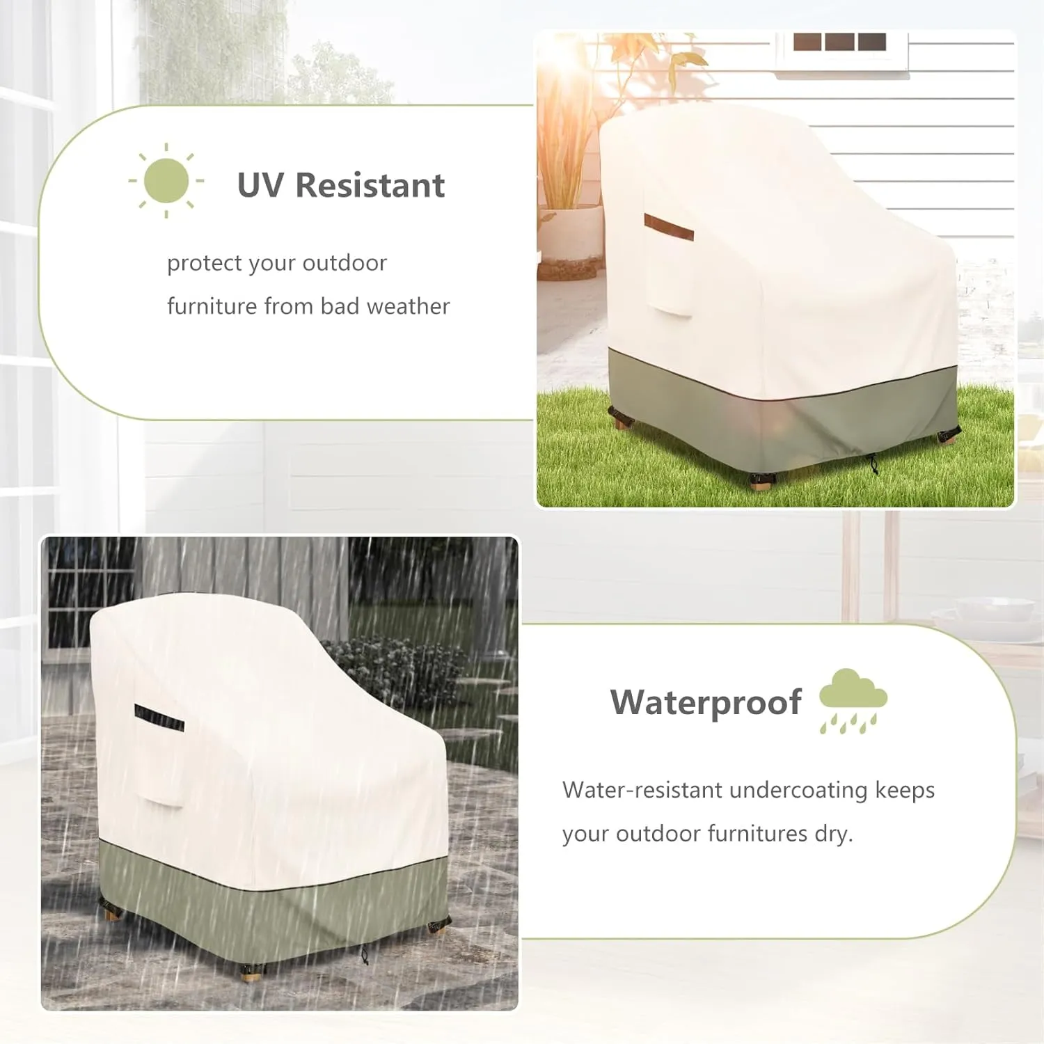 Patio Chair Cover - Heavy-Duty Waterproof Outdoor Furniture Covers with Adjustable Straps, All-Weather Protection for Deep Seat Chairs up to (32"W x 34"D x 34"H)