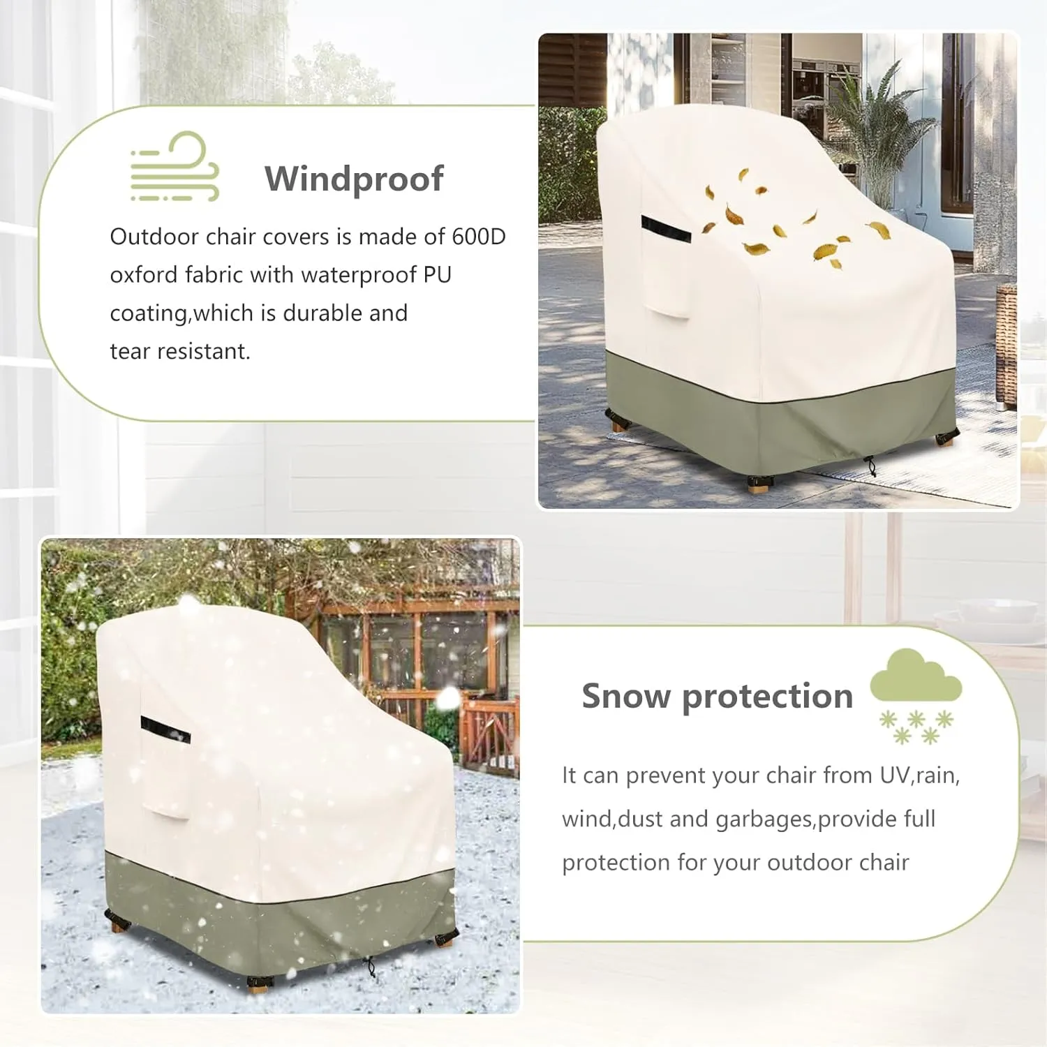 Patio Chair Cover - Heavy-Duty Waterproof Outdoor Furniture Covers with Adjustable Straps, All-Weather Protection for Deep Seat Chairs up to (32"W x 34"D x 34"H)