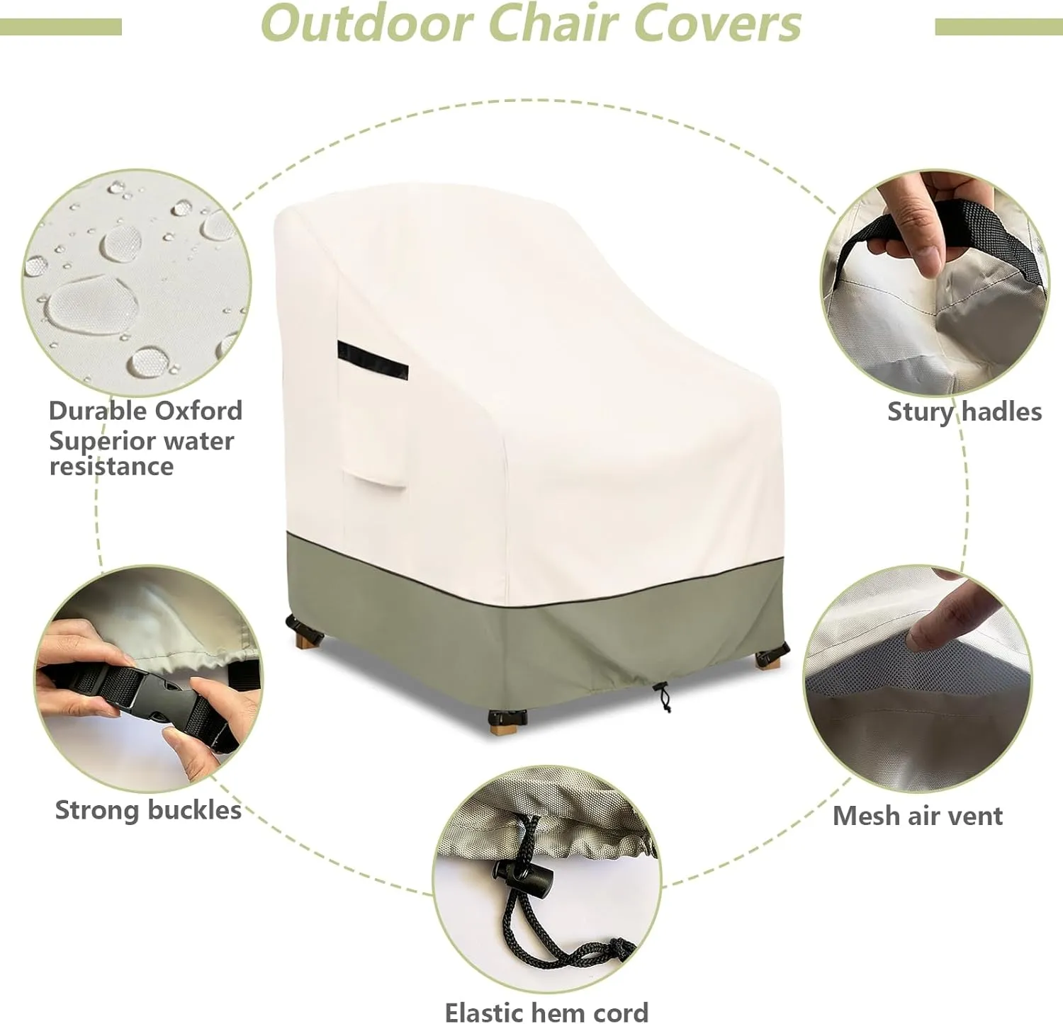Patio Chair Cover - Heavy-Duty Waterproof Outdoor Furniture Covers with Adjustable Straps, All-Weather Protection for Deep Seat Chairs up to (32"W x 34"D x 34"H)