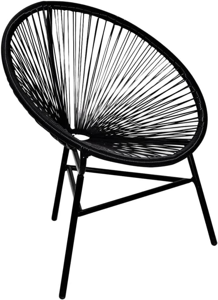 Patio Chair Outdoor Furniture PE Rattan Black 27.2x26x34.3 Inch Oval Design with Powder-Coated Steel Frame for Garden, Living Room, Poolside
