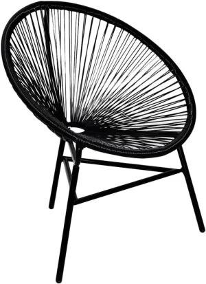 Patio Chair Outdoor Furniture PE Rattan Black 27.2x26x34.3 Inch Oval Design with Powder-Coated Steel Frame for Garden, Living Room, Poolside
