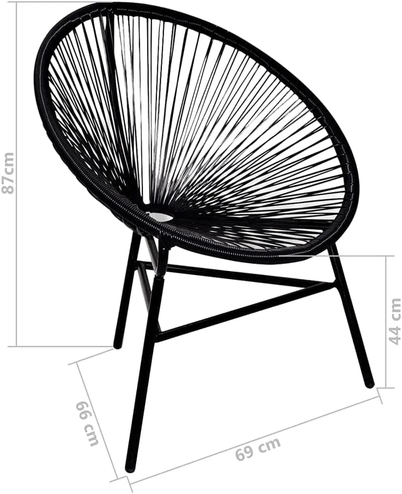 Patio Chair Outdoor Furniture PE Rattan Black 27.2x26x34.3 Inch Oval Design with Powder-Coated Steel Frame for Garden, Living Room, Poolside