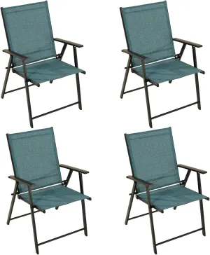 Patio Folding Chairs Set of 4, Outdoor Lawn Chairs with Rustproof Metal Frame, Portable Dining Chairs for Porch, Deck, Garden, Backyard, Camping（Light Blue）