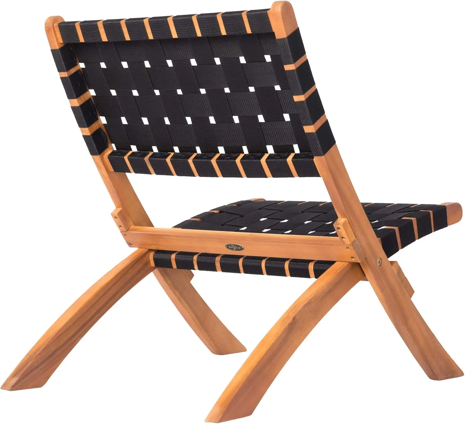 Patio Sense 62774 Sava Indoor Outdoor Folding Chair Low Slung Portable Seating Solid Acacia Wood Woven Seat & Back Indoors Porch Lawn Garden Fishing Sporting - Black Webbing