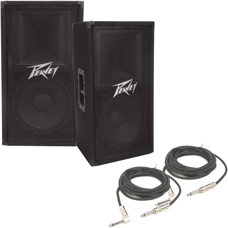 Peavey (2) PV 112 Pro Audio DJ Passive 12" 2-Way 800 Watt Speaker & 1/4" Cables