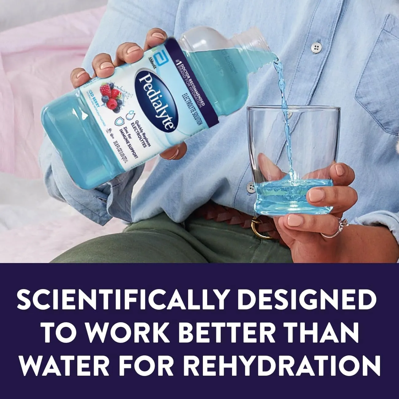Pedialyte Electrolyte Drink, Hydration Drinks for Kids & Adults, Iced Berry, 1 Liter, Pack of 4