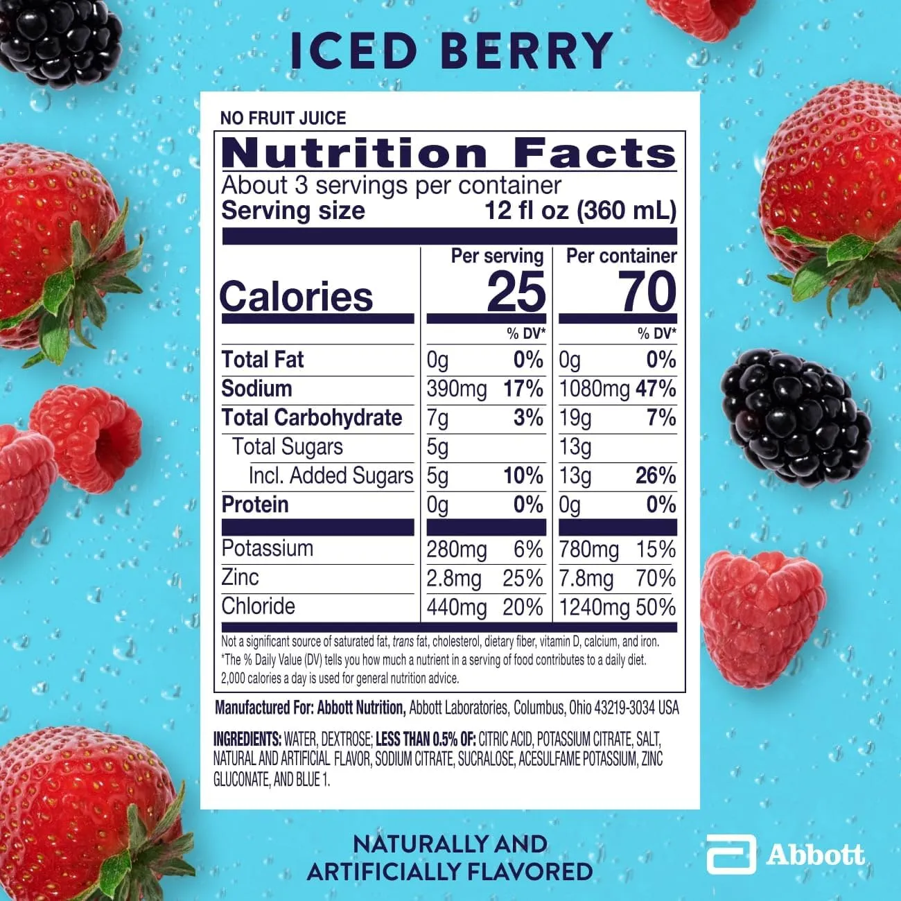 Pedialyte Electrolyte Drink, Hydration Drinks for Kids & Adults, Iced Berry, 1 Liter, Pack of 4