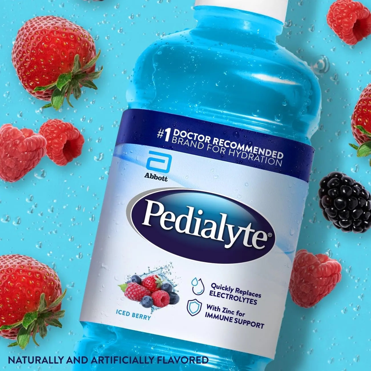 Pedialyte Electrolyte Drink, Hydration Drinks for Kids & Adults, Iced Berry, 1 Liter, Pack of 4
