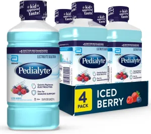 Pedialyte Electrolyte Drink, Hydration Drinks for Kids & Adults, Iced Berry, 1 Liter, Pack of 4
