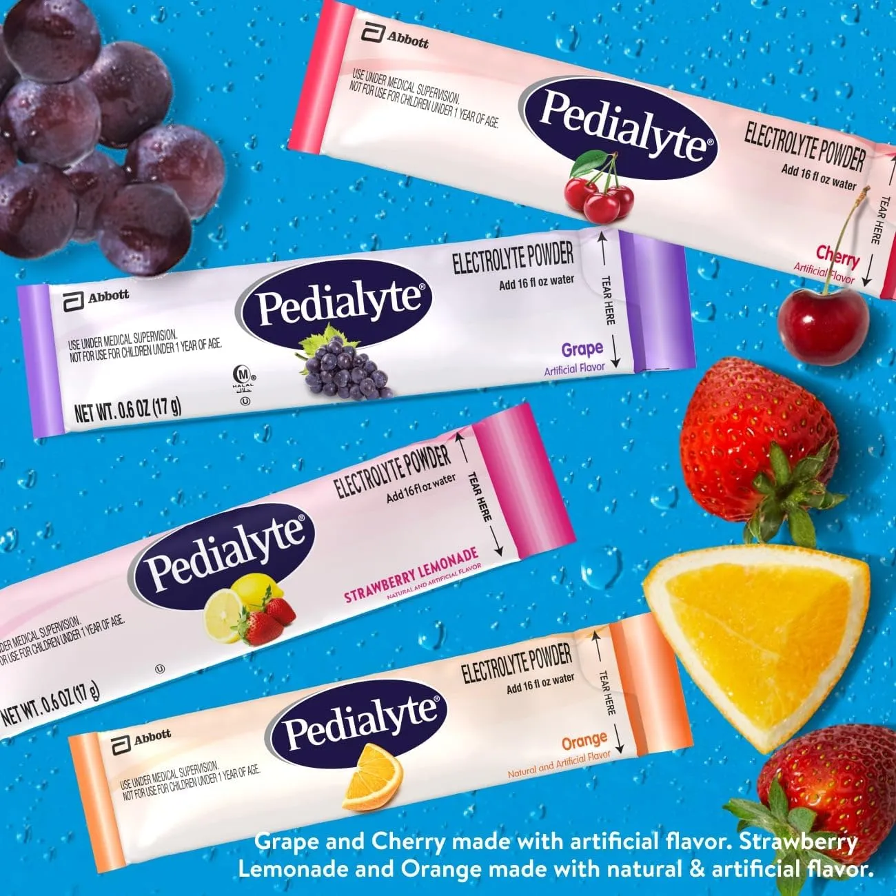 Pedialyte Electrolyte Powder, Hydration Drink for Kids & Adults, Hydration Station Variety Pack: Grape, Strawberry Lemonade, Orange, and Cherry, 80 Powder Packets