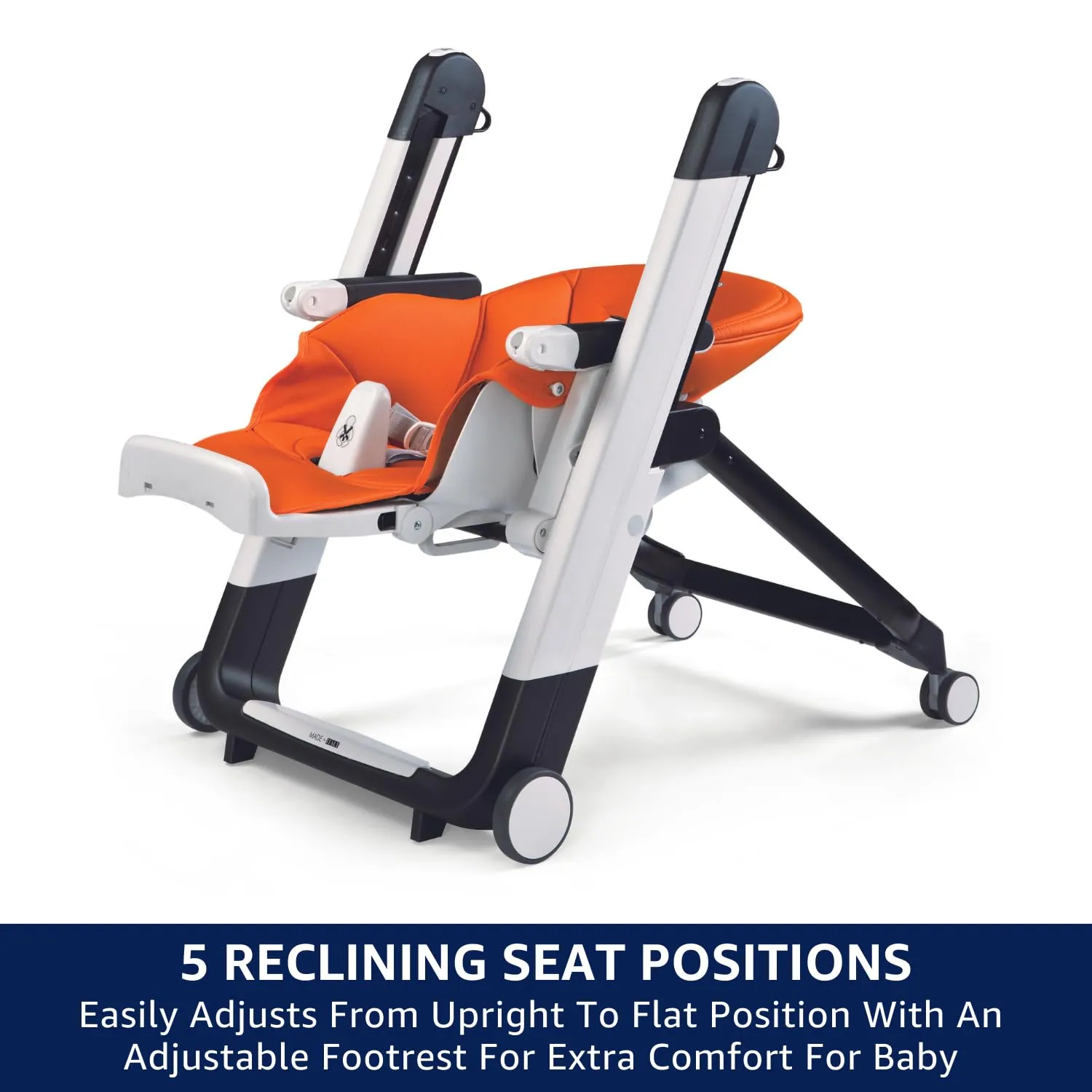 Peg Perego Siesta, Grow With Baby Folding High Chair & Recliner, Height Adjustable, Quick Clean & Easy Push Wheels For Babies & Toddlers, Made in Italy, Berry (Raspberry)