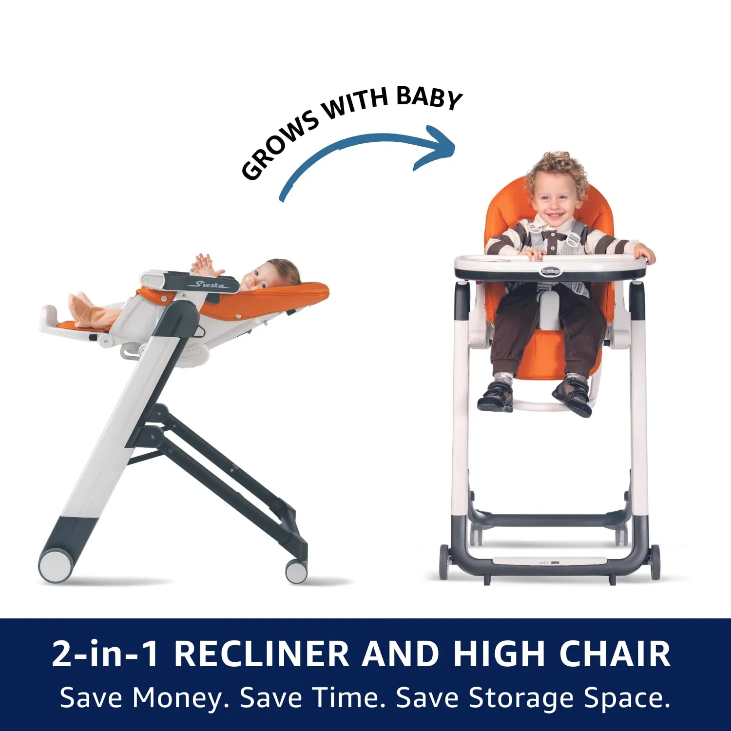 Peg Perego Siesta, Grow With Baby Folding High Chair & Recliner, Height Adjustable, Quick Clean & Easy Push Wheels For Babies & Toddlers, Made in Italy, Berry (Raspberry)