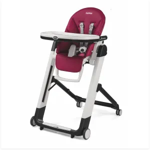 Peg Perego Siesta, Grow With Baby Folding High Chair & Recliner, Height Adjustable, Quick Clean & Easy Push Wheels For Babies & Toddlers, Made in Italy, Berry (Raspberry)