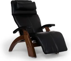 Perfect Chair Human Touch PC-600 Omni Motion Silhouette Series 2 Power Recline Walnut Wood Base Zero-Gravity Recliner - Black Premium Leather