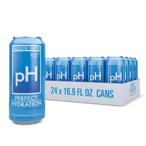 Perfect Hydration 9.5  ph Alkaline Water, 16.9 oz Recyclable Aluminum Cans | 9x Purified | Electrolyte Minerals for Taste | Pack of 24