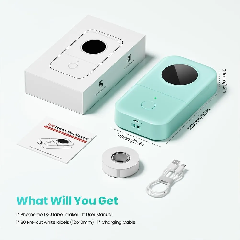 Phomemo D30 Label Maker Machine, Portable Bluetooth Mini Label Printer, Smart Phone Handheld Thermal Sticker Small Labeler Multiple Templates Font Icon Inkless for Home Office