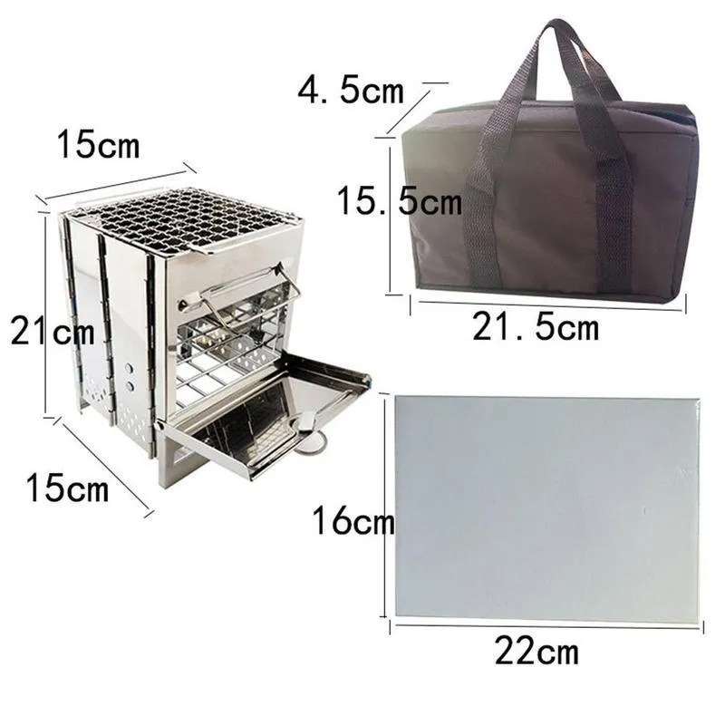 Picnic Charcoal Mini Stove Outdoor Travel Square Grill Cooking Rich collection Steel Stove Wood Firewood Folding Camping Birthday discount