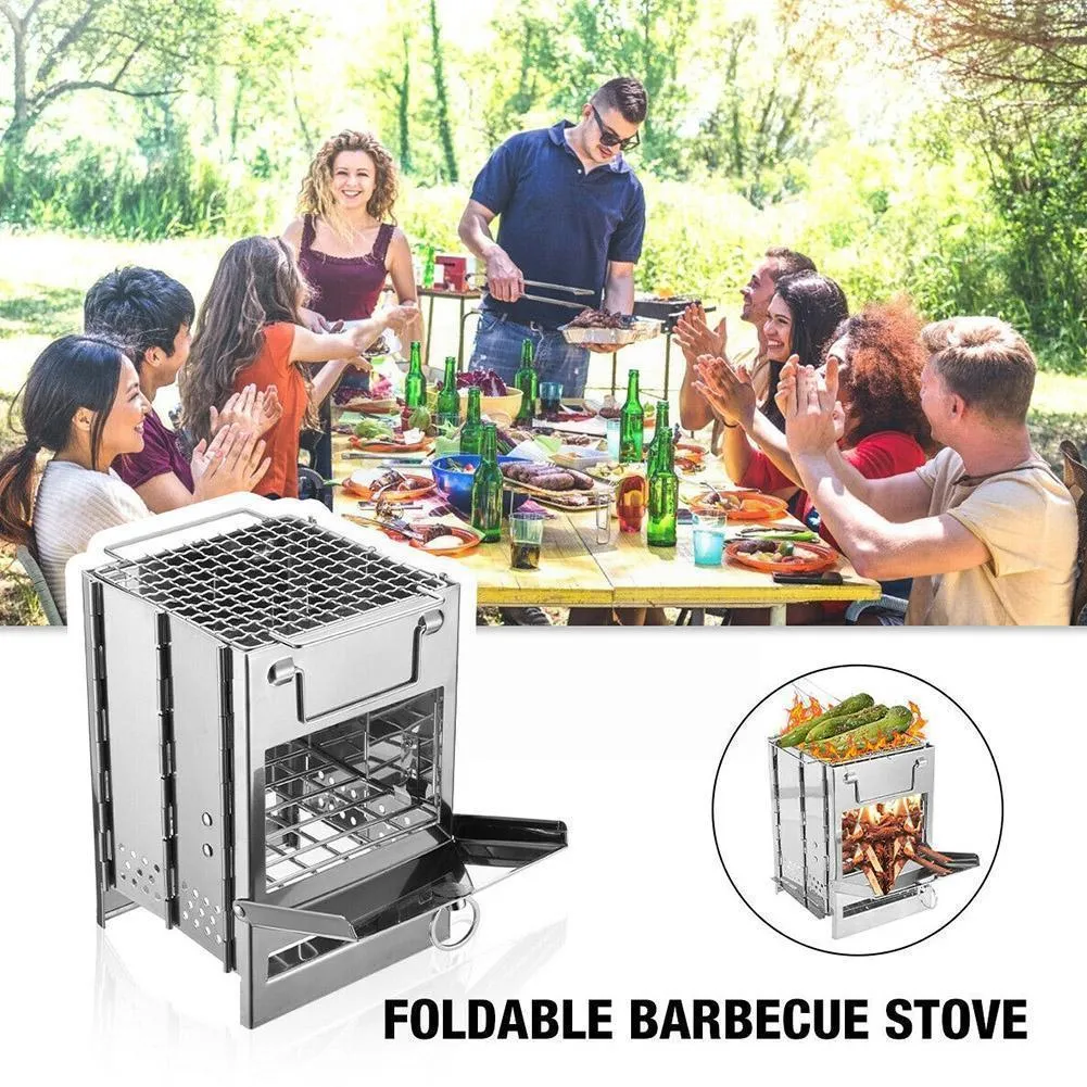 Picnic Charcoal Mini Stove Outdoor Travel Square Grill Cooking Rich collection Steel Stove Wood Firewood Folding Camping Birthday discount