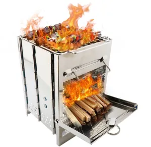Picnic Charcoal Mini Stove Outdoor Travel Square Grill Cooking Rich collection Steel Stove Wood Firewood Folding Camping Birthday discount