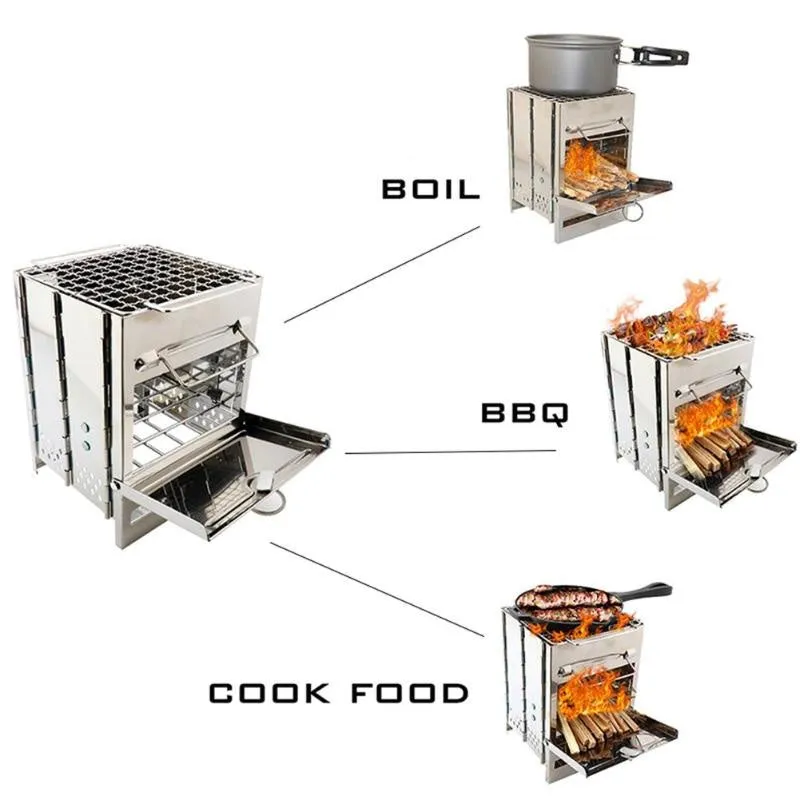 Picnic Charcoal Mini Stove Outdoor Travel Square Grill Cooking Rich collection Steel Stove Wood Firewood Folding Camping Birthday discount