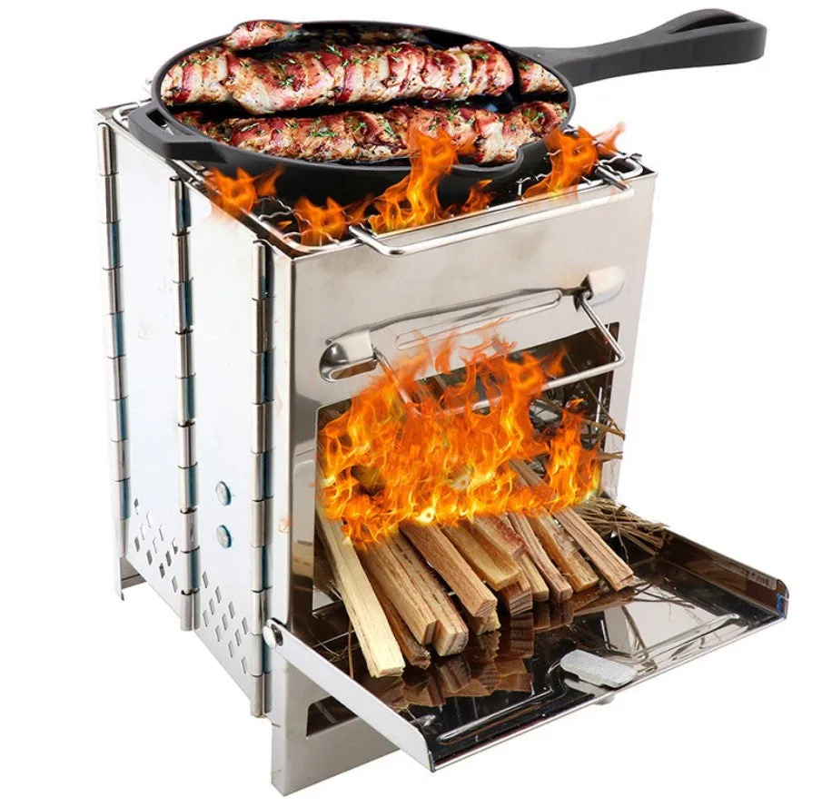 Picnic Charcoal Mini Stove Outdoor Travel Square Grill Cooking Rich collection Steel Stove Wood Firewood Folding Camping Birthday discount