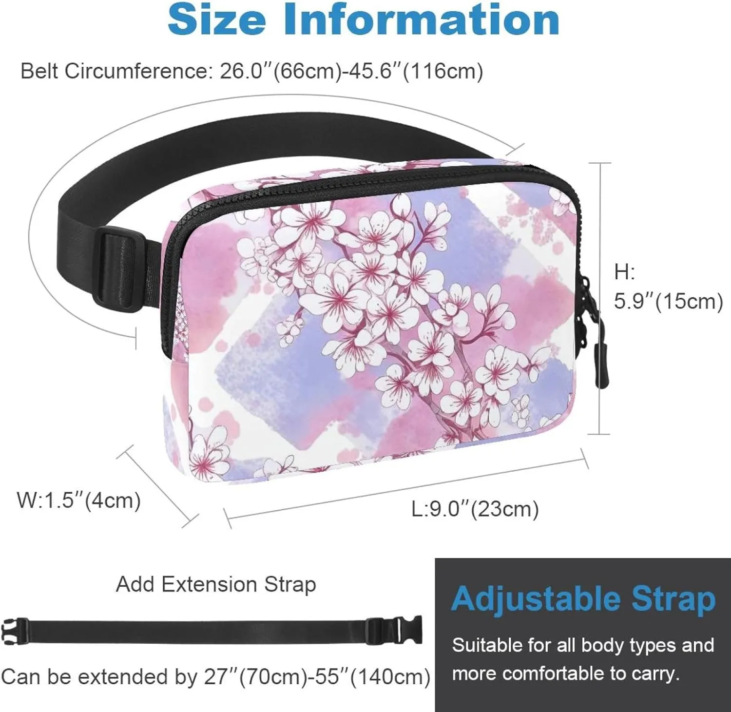 Pink Cherry Blossoms-952 Crossbody Fanny Pack for Men&Women,Belt Bag for Travel Casual Walking Running Hiking Cycling