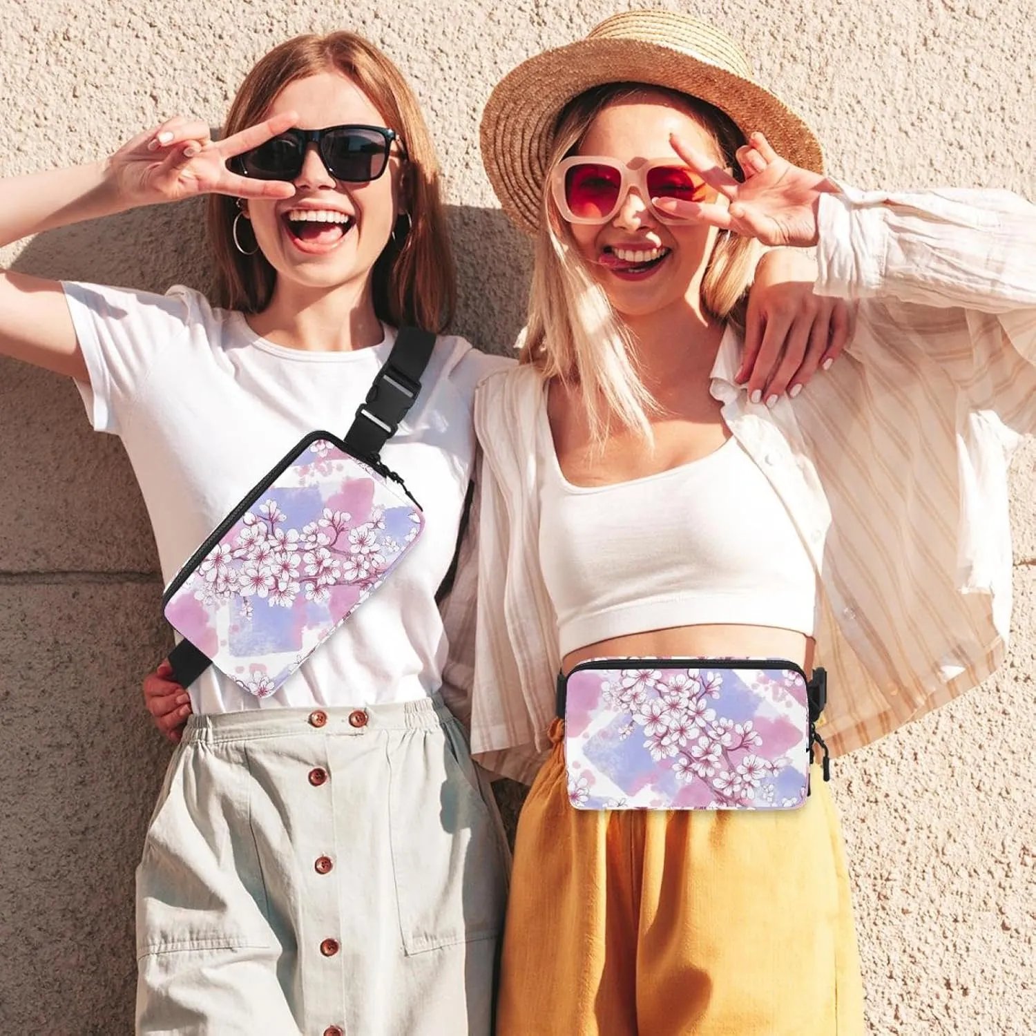 Pink Cherry Blossoms-952 Crossbody Fanny Pack for Men&Women,Belt Bag for Travel Casual Walking Running Hiking Cycling