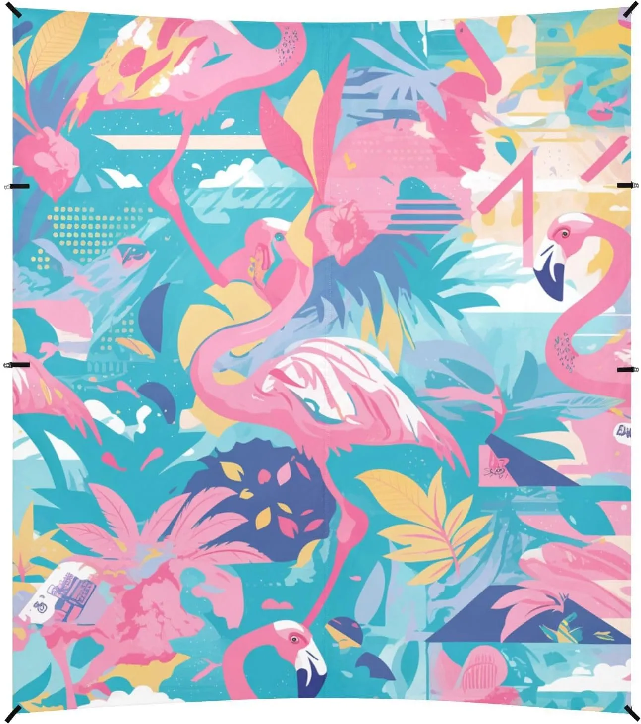 Pink Flamingo Foldable Beach Canopy UPF50 Easy Setup Large Portable Sun Shelter with Sand Shovel, Sandbags for Camping, Picnics, Backyard