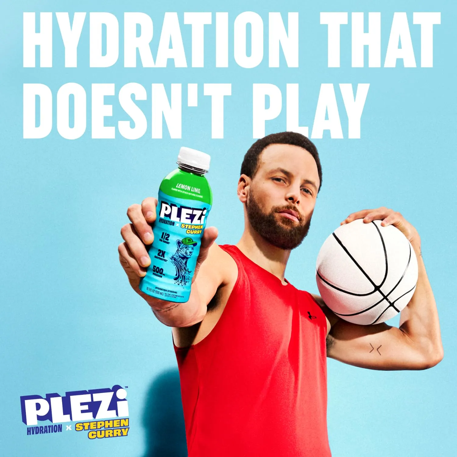 PLEZi Lemon Lime Hydration Drink x Stephen Curry - Sports Drinks with 2X the Electrolytes - 500mg Potassium, Low Sugar, No Added Sugar - 16.9 Fl Oz (12 Pack)