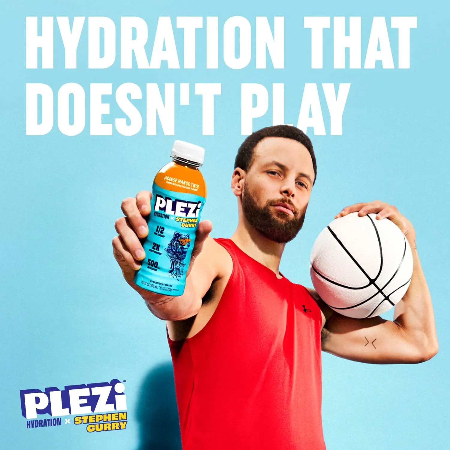 PLEZi Orange Mango Twist Hydration Drink x Stephen Curry – Sports Drinks with 2X the Electrolytes – 500mg Potassium, Low Sugar, No Added Sugar – 16.9 Fl Oz (12 Pack)