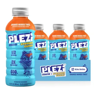 PLEZi Orange Mango Twist Hydration Drink x Stephen Curry – Sports Drinks with 2X the Electrolytes – 500mg Potassium, Low Sugar, No Added Sugar – 16.9 Fl Oz (12 Pack)