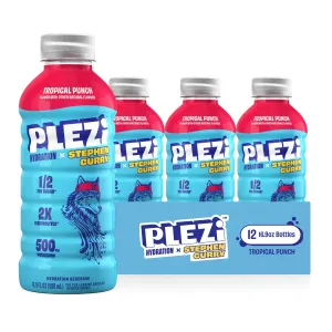 PLEZi Tropical Punch Hydration Drink x Stephen Curry – Sports Drinks with 2X the Electrolytes – 500mg Potassium, Low Sugar, No Added Sugar – 16.9 Fl Oz (12 Pack)