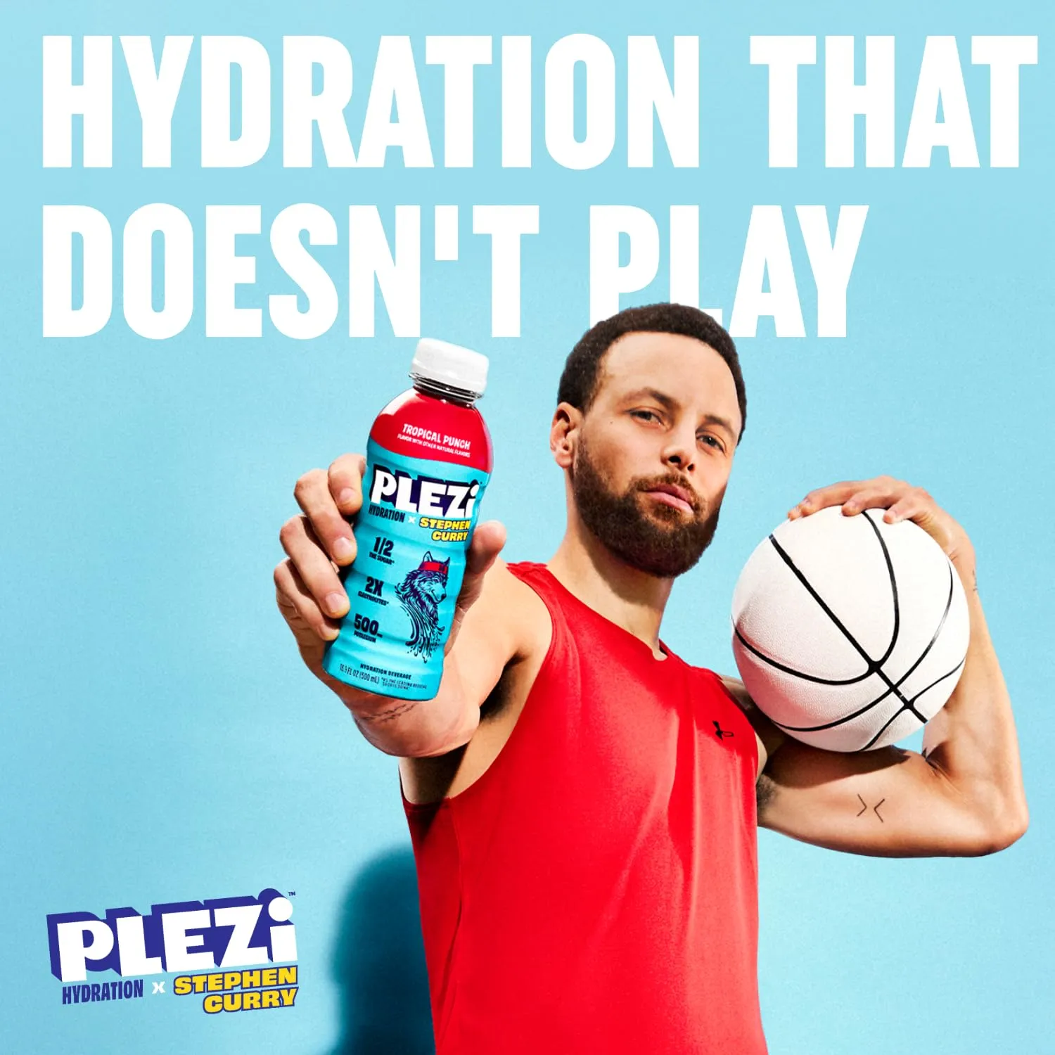 PLEZi Tropical Punch Hydration Drink x Stephen Curry – Sports Drinks with 2X the Electrolytes – 500mg Potassium, Low Sugar, No Added Sugar – 16.9 Fl Oz (12 Pack)