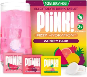 Plink! Fizzy Electrolyte Drink Tablets for Daily Hydration - 108ct Electrolyte Tablets   Sodium, Potassium, Magnesium, Low-Calorie, Low-Sugar Keto Electrolytes Powder Hydration Packets Water Flavoring