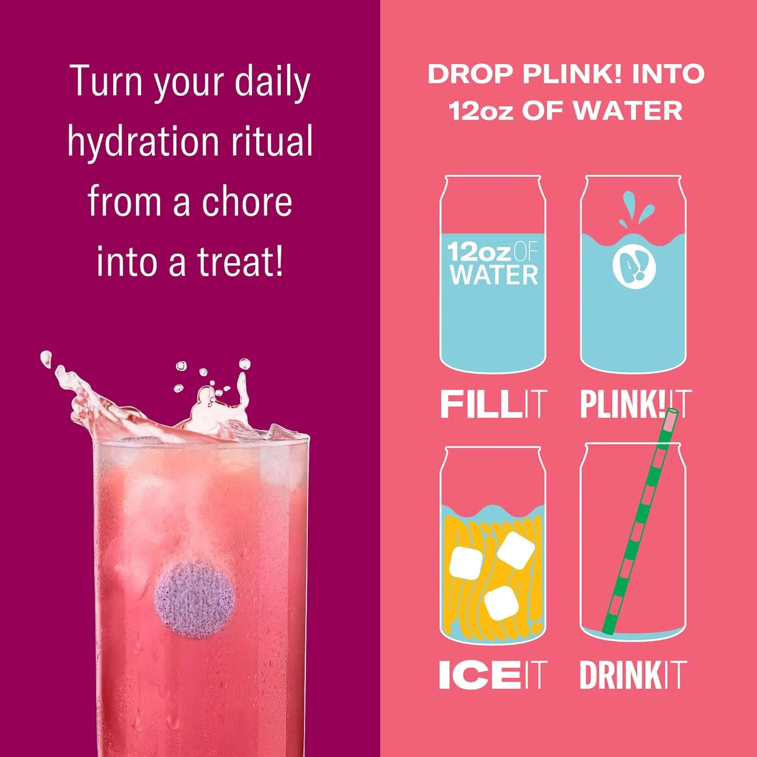 Plink! Fizzy Electrolyte Drink Tablets for Daily Hydration - 108ct Electrolyte Tablets   Sodium, Potassium, Magnesium, Low-Calorie, Low-Sugar Keto Electrolytes Powder Hydration Packets Water Flavoring