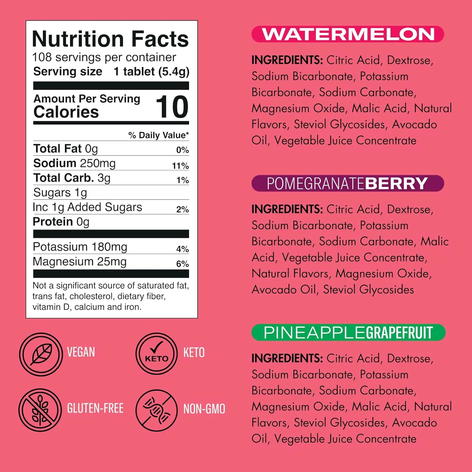 Plink! Fizzy Electrolyte Drink Tablets for Daily Hydration - 108ct Electrolyte Tablets   Sodium, Potassium, Magnesium, Low-Calorie, Low-Sugar Keto Electrolytes Powder Hydration Packets Water Flavoring