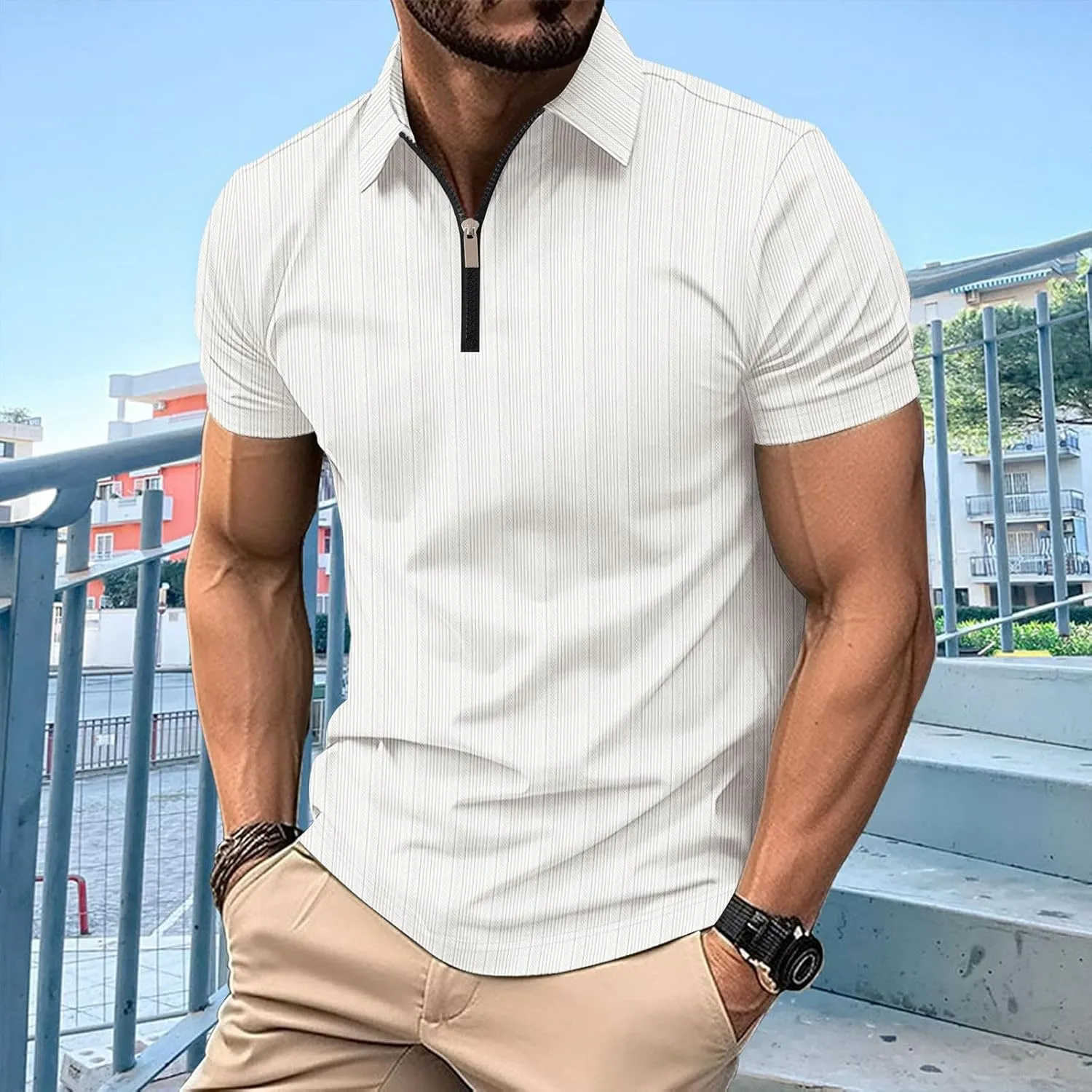 Polo Shirts for Men Short Sleeve Lightweight Collared Shirts Casual Golf Stylish Tops Solid Color Work Shirts
