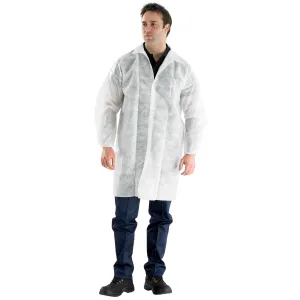 Polyprop Disposable Visitors Coat with Collar Pack of 50 - White