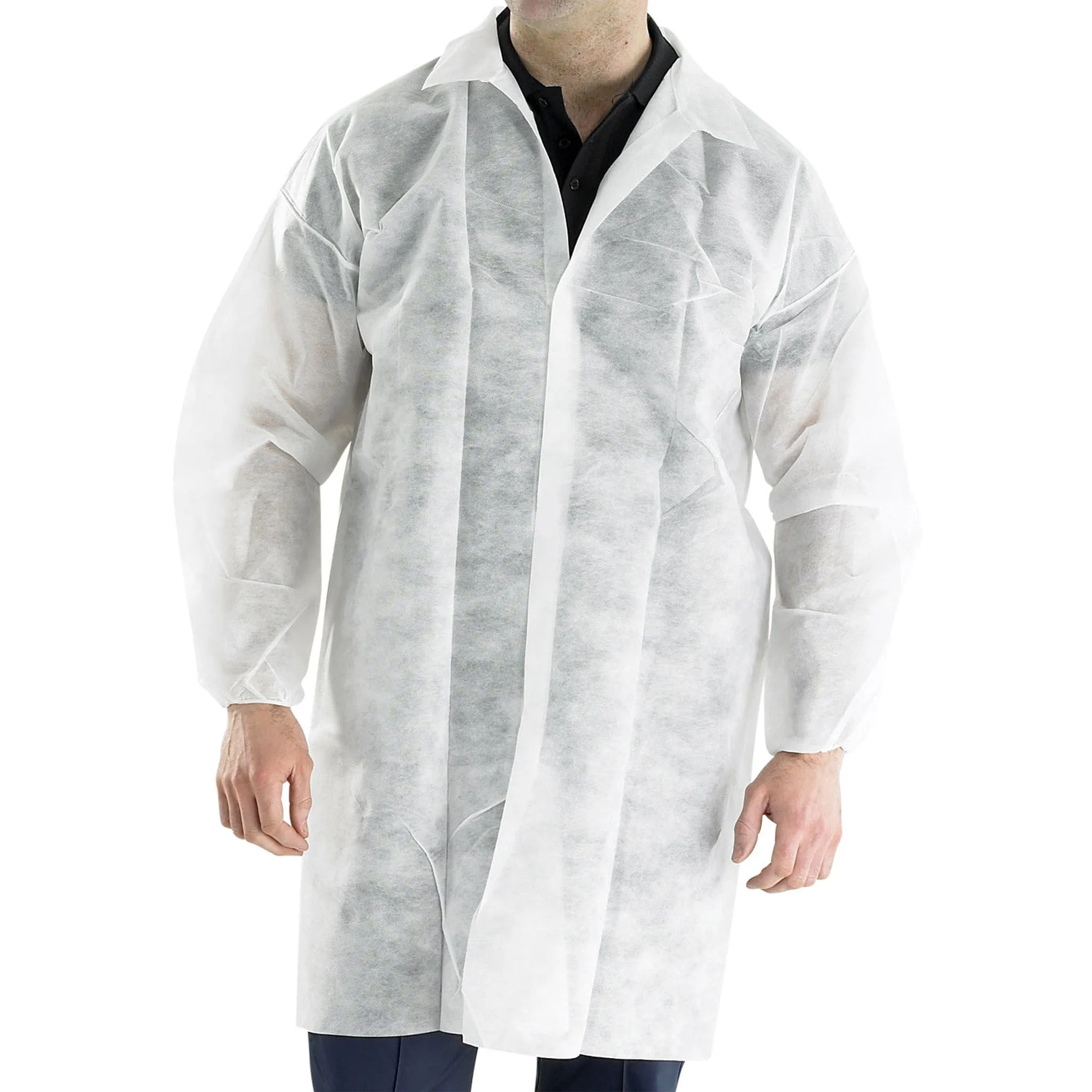 Polyprop Disposable Visitors Coat with Collar Pack of 50 - White
