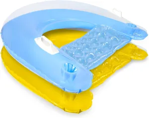 Pool Chair Float, Inflatable Chair Floats for Adults Size, Chair Pool Float with Cup Holder & Handles, Floating Chair Loungers Perfect for Pool Lake & Rivers Blue & Yellow - BUBBLE JUMP