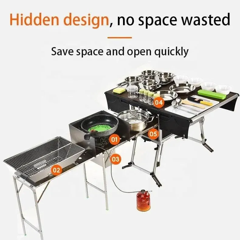 Portable Camping Kitchen - Foldable Outdoor Cooking Station