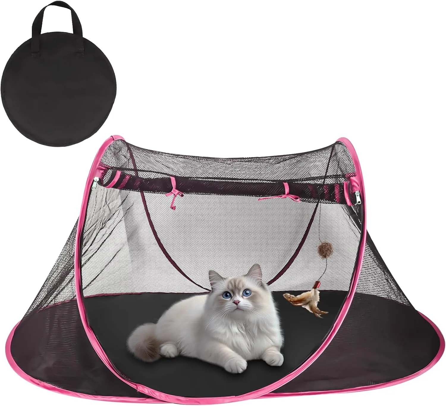 Portable Cat Tent for Bearded Dragon, Outdoor Cat Enclosures, Portable Pet Playpen for Cats and Small Animals, Pet Enclosure with Carry Bag(Rose Red)