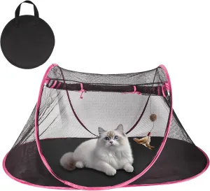 Portable Cat Tent for Bearded Dragon, Outdoor Cat Enclosures, Portable Pet Playpen for Cats and Small Animals, Pet Enclosure with Carry Bag(Rose Red)