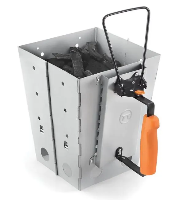 Portable Charcoal Grill Collapsible Camp Chimney Starter in Silver