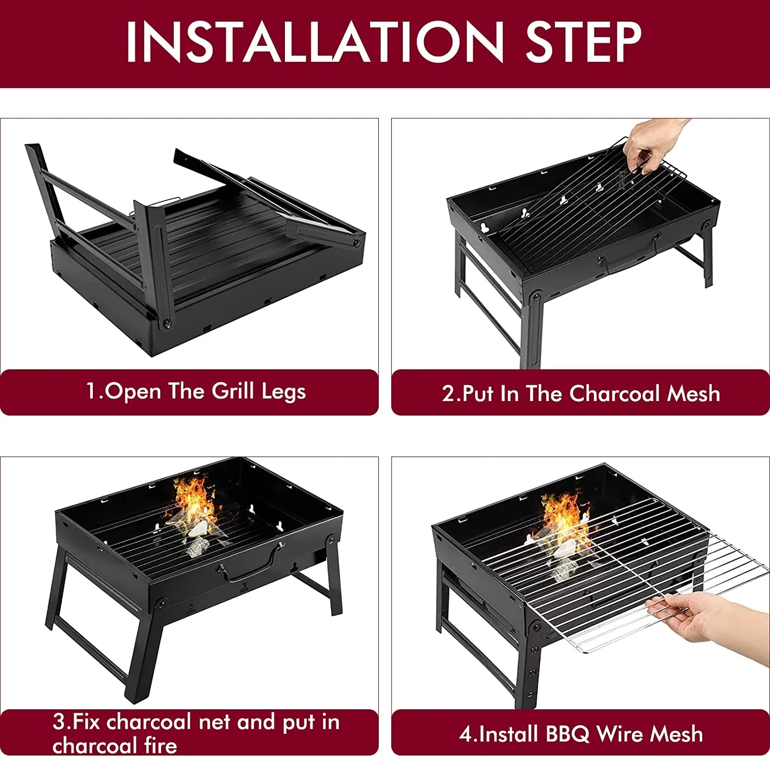 Portable Charcoal Grill, Folding Grill Tabletop Outdoor Smoker BBQ Small Desk For Camping Picnics Garden